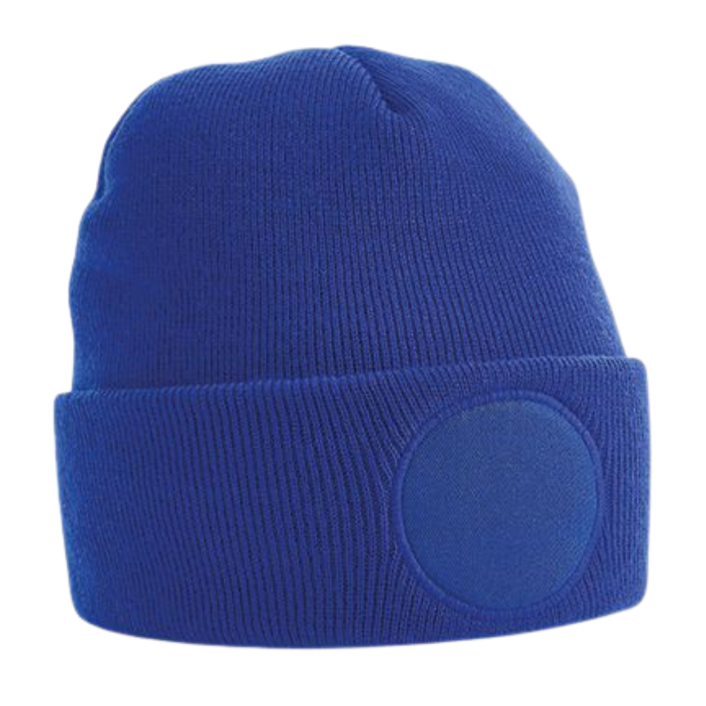 Strickmütze Beanie mit Emblem rund