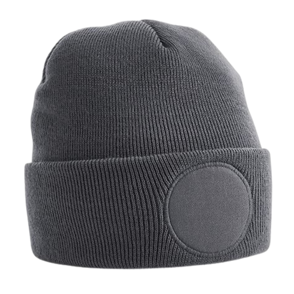 Strickmütze Beanie mit Emblem rund