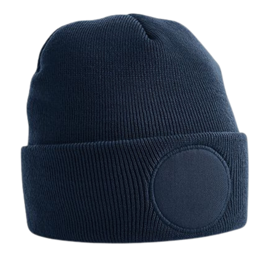 Strickmütze Beanie mit Emblem rund