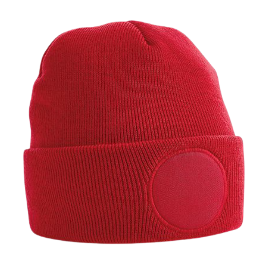 Strickmütze Beanie mit Emblem rund