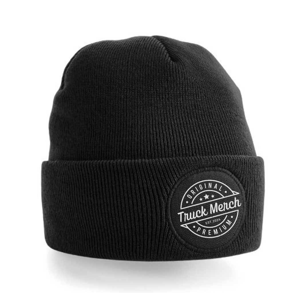 Strickmütze Beanie mit Emblem rund