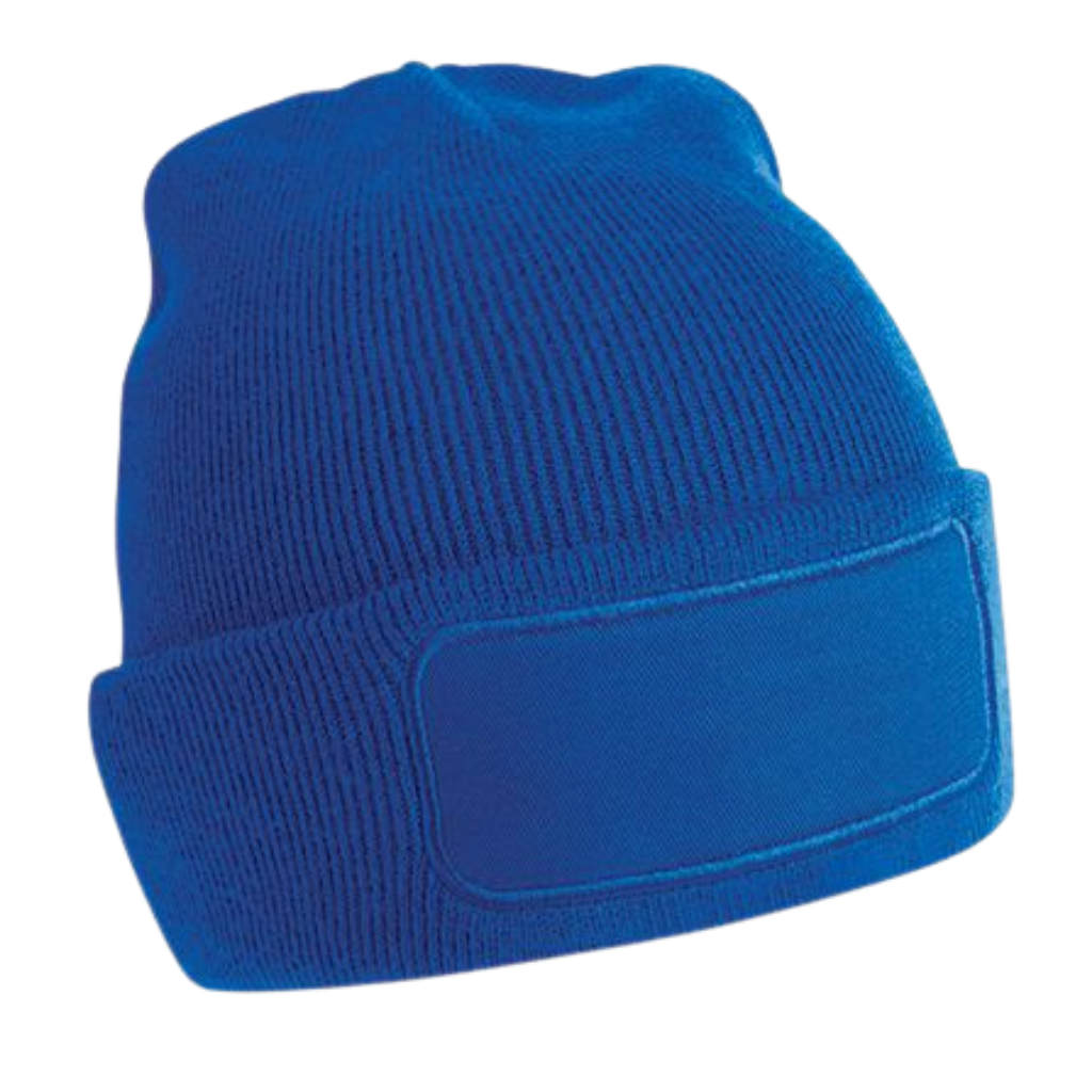 Strickmütze Beanie mit Emblem eckig
